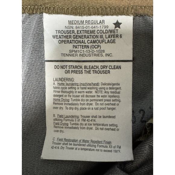 Military Field Combat Extreme Cold Weather Trouser Woodland Camo, Tennier, M/R - Picture 7 of 8